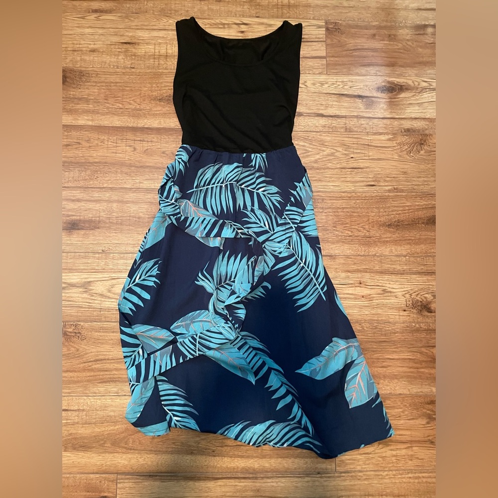 SHEIN Black and Blue Tropical Midi Dress